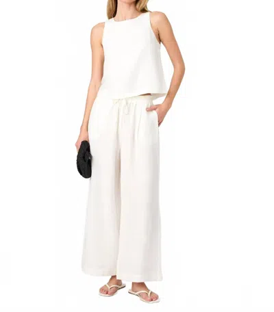 FRENCH CONNECTION BIRDIE LINEN WIDE LEG TROUSER PANTS IN SUMMER WHITE