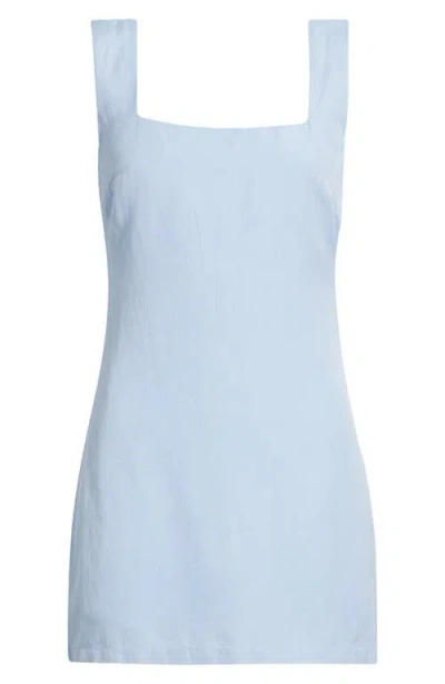 French Connection Birdie Linen Blend Square Neck Dress In Cashmere Blue