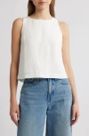 French Connection Birdie Tie Back Cutout Linen Blend Tank In White