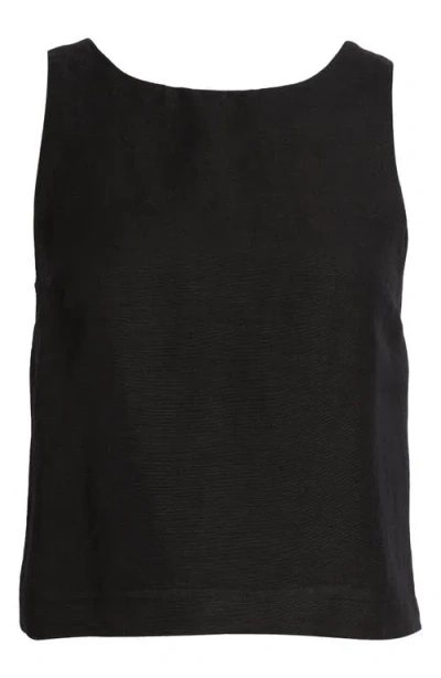 French Connection Birdie Tie Back Cutout Linen Blend Tank In Black