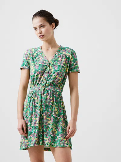 French Connection Blossom Vee Mini Dress Poise Green