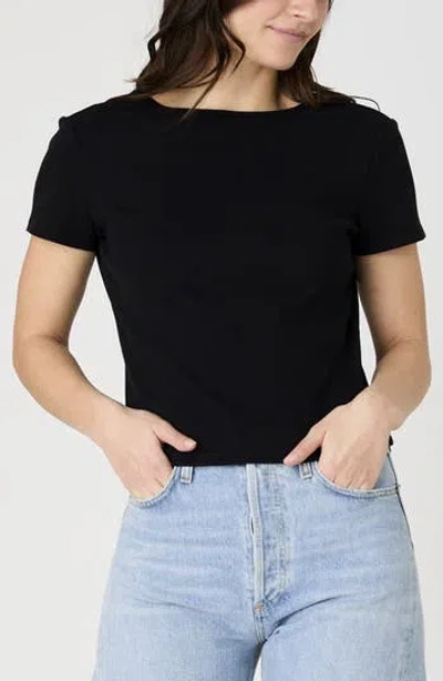 French Connection Bow Back Stretch Cotton T-shirt In Black/summer White