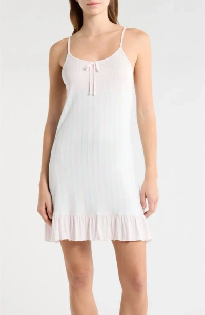 French Connection Bow Detail Stripe Chemise In Pink