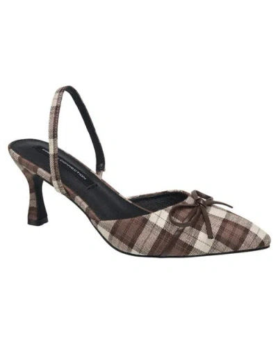 French Connection Bowy Plaid Kitten Heel In Brown