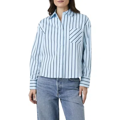 French Connection Boxy Stripe Button-up Shirt In Blue