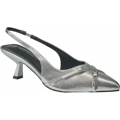 French Connection Buckles Slingback Kitten Heel In Silver