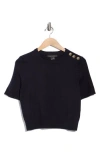 French Connection Button Trim Short Sleeve Sweater In Black