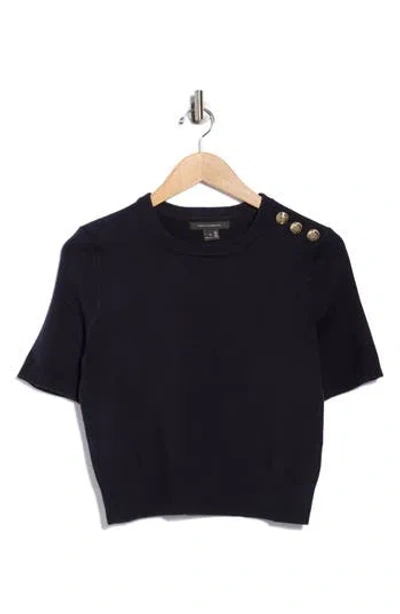 French Connection Button Trim Short Sleeve Sweater In Black