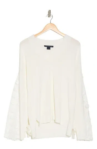French Connection Caballo Appliqué Flower Sleeve Sweater In Summer White/summer White