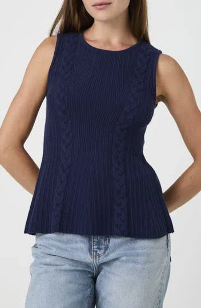 French Connection Cable Knit Peplum Sweater In Blue