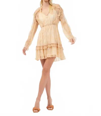 French Connection Callie Crinkle Ruffle Mini Dress In Oak Buff Multi In Neutral