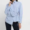 French Connection Cambria Cot Stripe Crosa Shirt In Blue/white In Blue