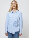 French Connection Cambria Cotton Corsage Striped Shirt  Tops In Blue