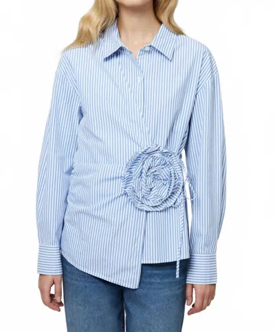 French Connection Cambria Cotton Corsage Striped Shirt In Blue/white