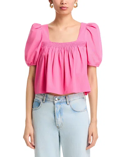 French Connection Cambria Cotton Puff Sleeve Top In Pink