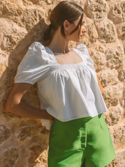 French Connection Cambria Cotton Puff Sleeve Top In Summer White