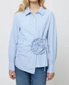 French Connection Cambria Cotton Corsage Striped Shirt  Tops In Blue