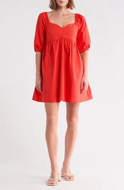 French Connection Cambria Puff Shoulder Cotton Minidress In Candy Apple