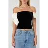 French Connection Velvet Carey Satin Bow Top In Black-porcelain Cream