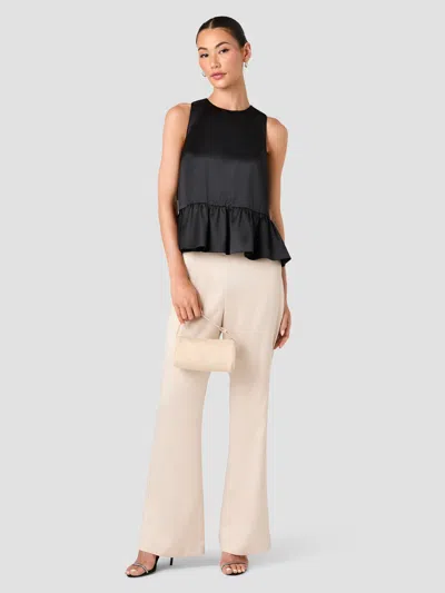 French Connection Carey Satin Sleeveless Peplum Top In Black