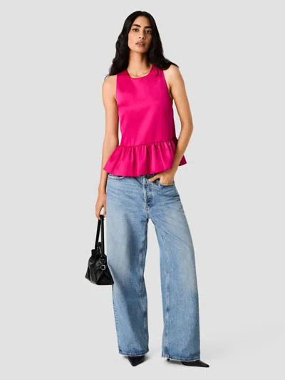 French Connection Carey Satin Sleeveless Peplum Top In Champagne