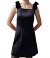 French Connection Carey Velvet Bow Straps Satin Mini Dress Blackout In Black