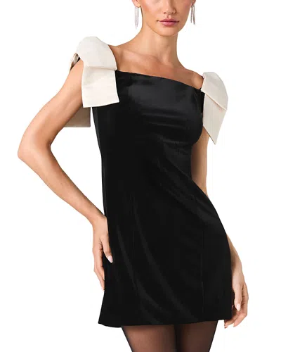 French Connection Carey Velvet Bow Shoulder Mini Dress In Black