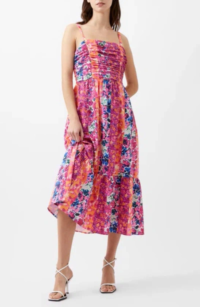 French Connection Carrie Mixed Floral Midi Sundress In Clover/persimmon