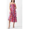 French Connection Carrie Mixed Floral Midi Sundress In Clover/persimmon