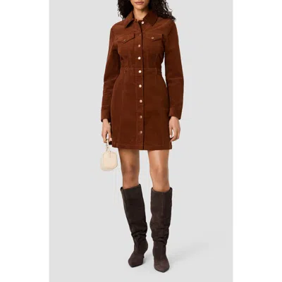 French Connection Casey Long Sleeve Corduroy Mini Shirtdress In Brown