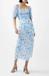 FRENCH CONNECTION FRENCH CONNECTION CATRINA FLORAL RUCHED MIDI DRESS