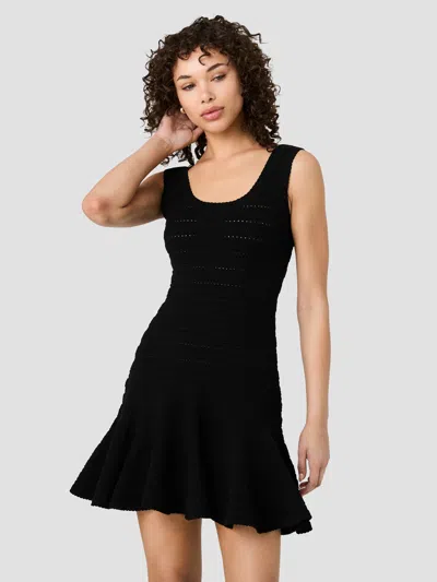 French Connection Cecilia Knit Pointelle Flare Mini Dress In Black