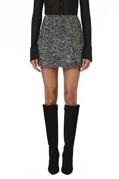 French Connection Chantelle Herringbone Mini Skirt In Black/white Herringbone