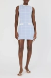 French Connection Check Sleeveless Round Neck Dress In Sky Blue Sum White