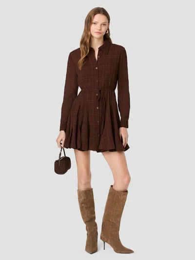 French Connection Chiffon Texture Plaid Long Sleeve Tie Dress In Cocoa Brown