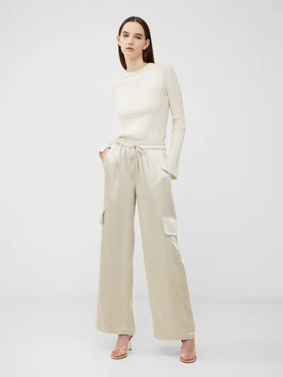 French Connection Chloetta Satin Cargo Pants In Cream