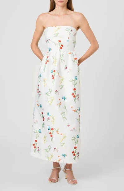 French Connection Christine Floral Strapless Fit & Flare Midi Dress In White