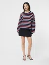 French Connection Stripe Crewneck Sweater In Black