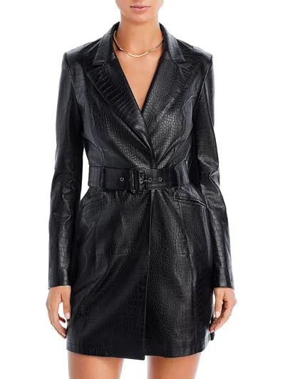 French Connection Clancy Womens Faux Leather Jacket Shirtdress In Black