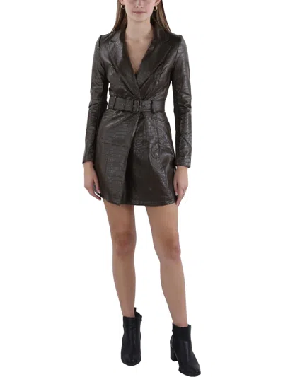 French Connection Clancy Womens Faux Leather Jacket Shirtdress In Multi