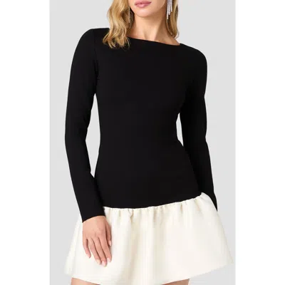 French Connection Cleo Ponte Combo Structured Long Sleeve Minidress In Black