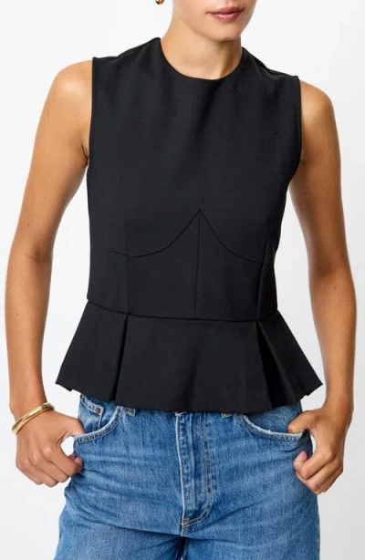 French Connection Cleo Ponte Sleeveless Peplum Top In Black