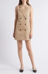 French Connection Coco Sleeveless Double Breasted Twill Blazer Minidress In Autumn Camel