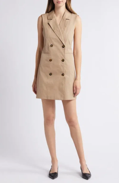 French Connection Coco Sleeveless Double Breasted Twill Blazer Minidress In Autumn Camel