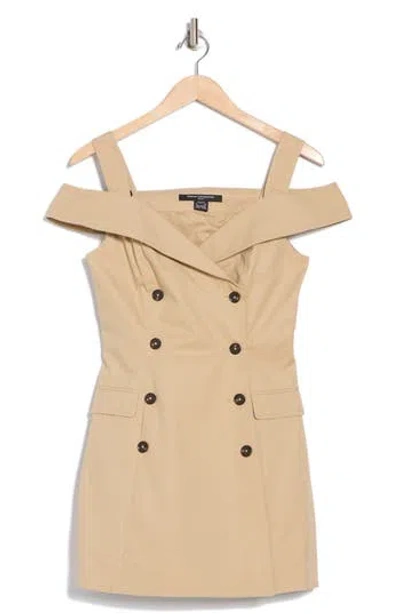 French Connection Cold Shoulder Trench Minidress In Khaki