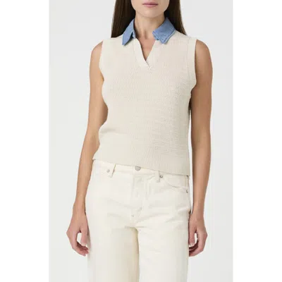 French Connection Contrast Collar Cotton Sweater Vest In Neutral