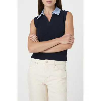 French Connection Contrast Collar Cotton Sweater Vest In Blue