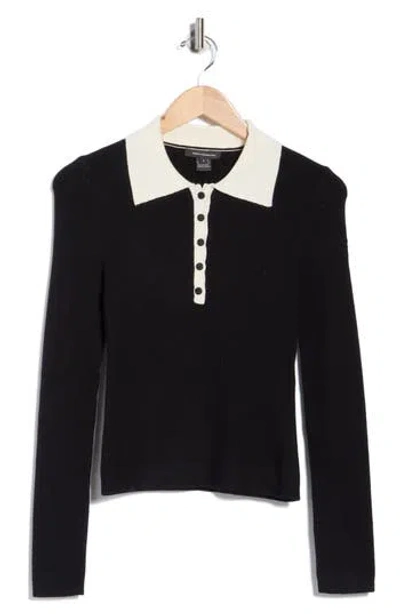 French Connection Contrast Collar Polo Sweater In Black