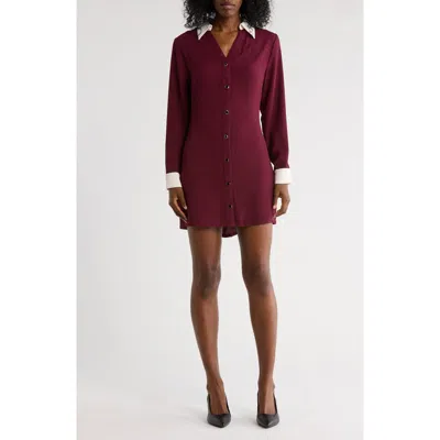 French Connection Contrast Collar Shirtdress In Burgundy