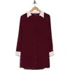 French Connection Contrast Collar Shirtdress In Burgundy